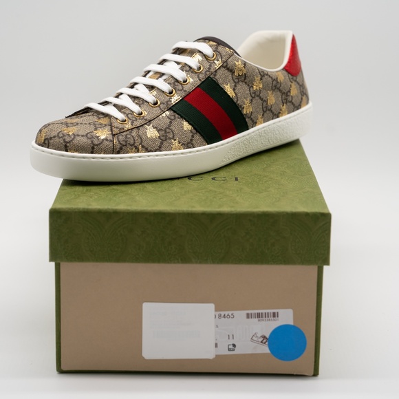 Size 11G 11.5 US Gucci Ace GG Supreme Bee Print Canvas Beige - Picture 11 of 12